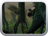From farther away, I can see him climbing the Stilt Tree root
